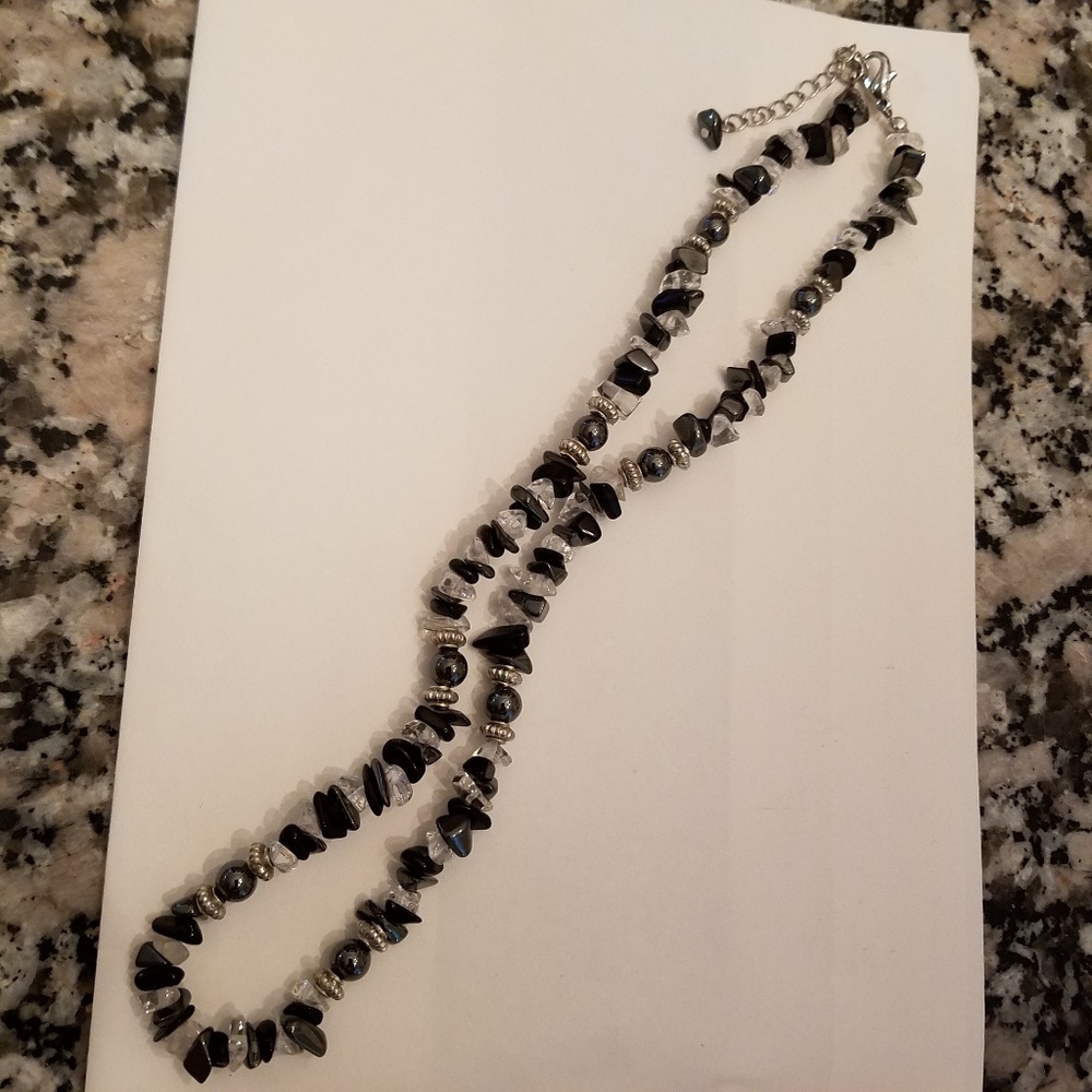Hematite, Glass and Silver Beaded 18" Necklace